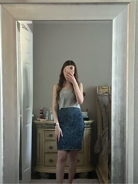 Forever 21 Blue Acid-Wash Pencil Skirt